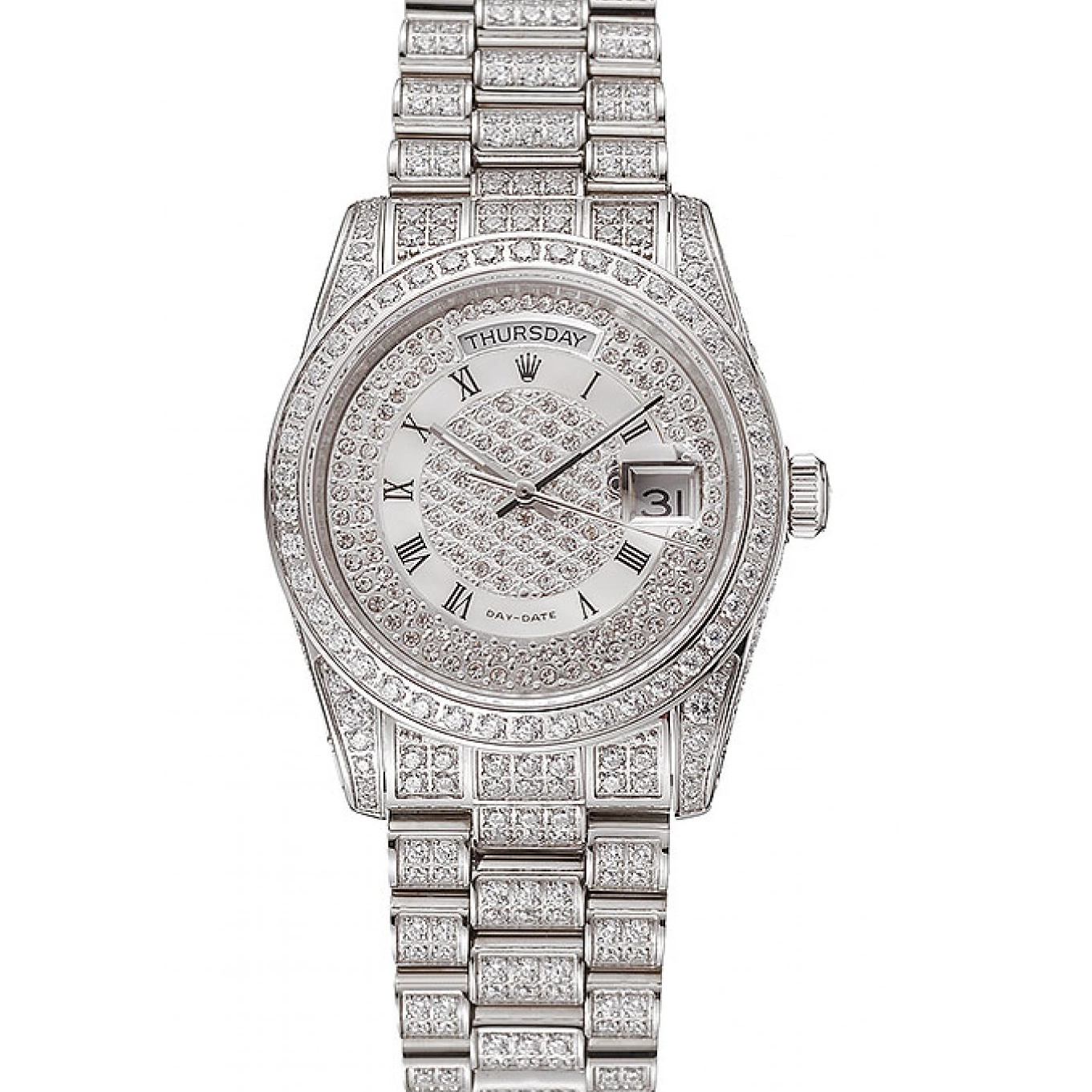 Aaa replica watch Bracelet 1453950 Diamond Day-Date Swiss Dial Pave Diamond Case Rolex Diamond 0629